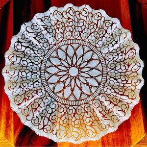 White Filigree Glass Decorative Plate with Floral‎ Medallion Design